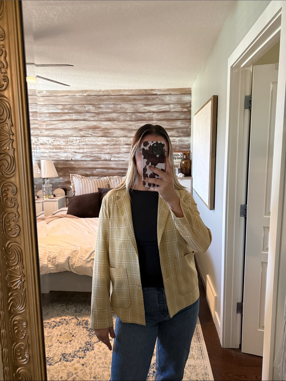 Sans Souci Yellow Plaid Button Blazer
